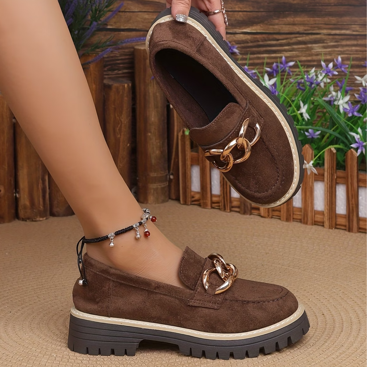 Gold Chain Lug-Sole Loafers