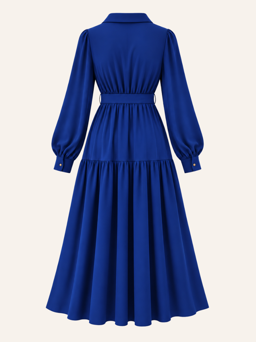 Belted Long-Sleeve Maxi Jurk
