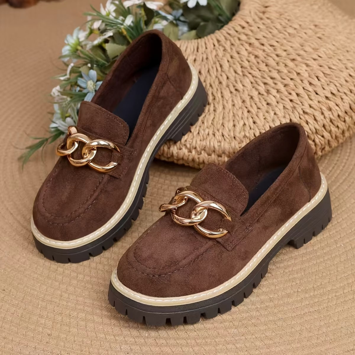 Gold Chain Lug-Sole Loafers