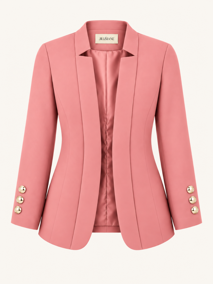 Gold Button Open-Front Blazer