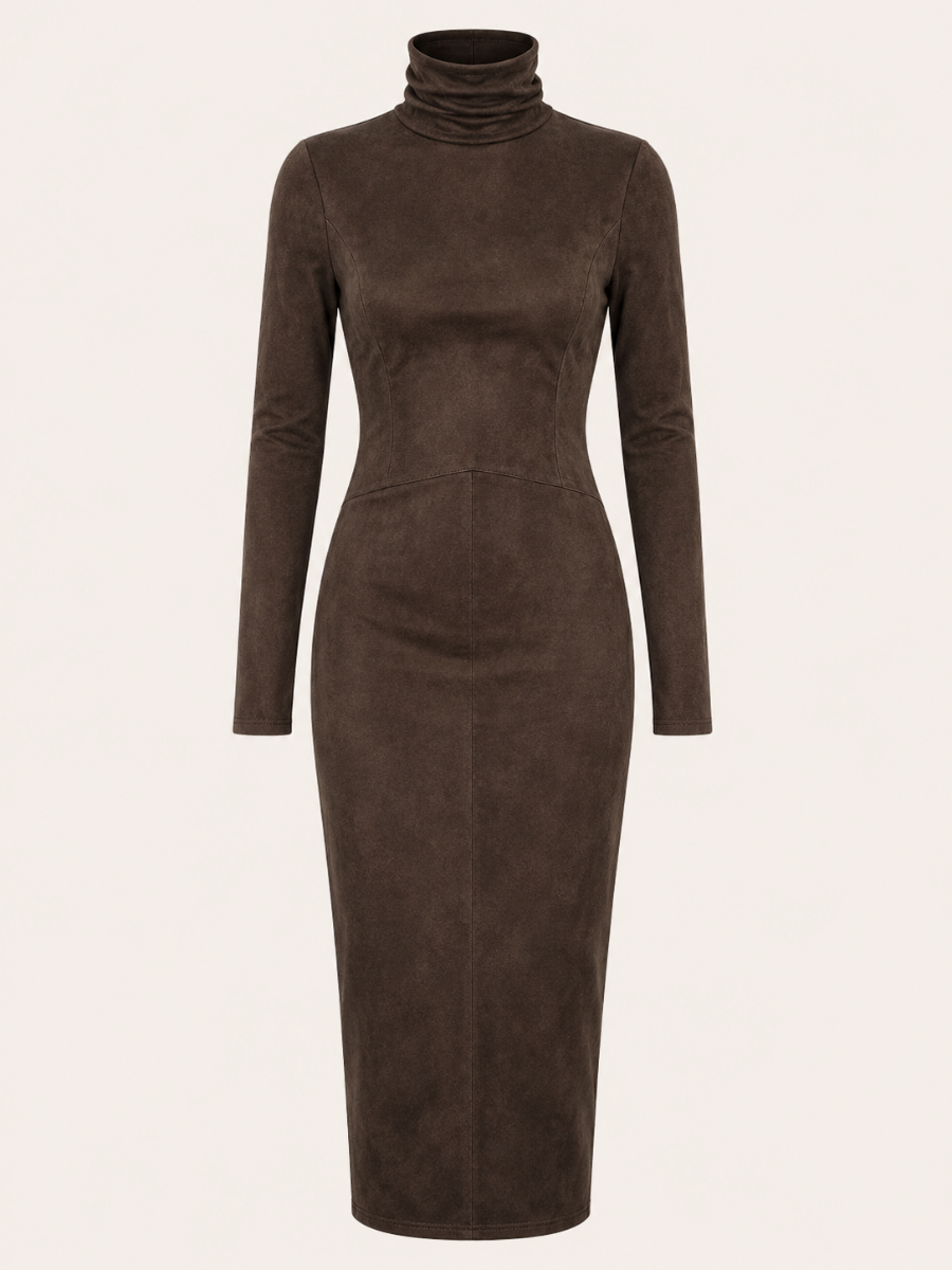 Suede Turtleneck Maxi Jurk