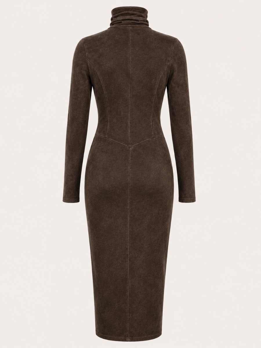 Suede Turtleneck Maxi Jurk