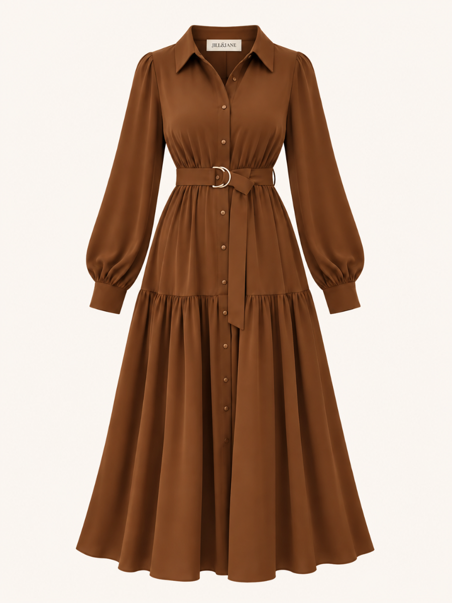 Belted Long-Sleeve Maxi Jurk