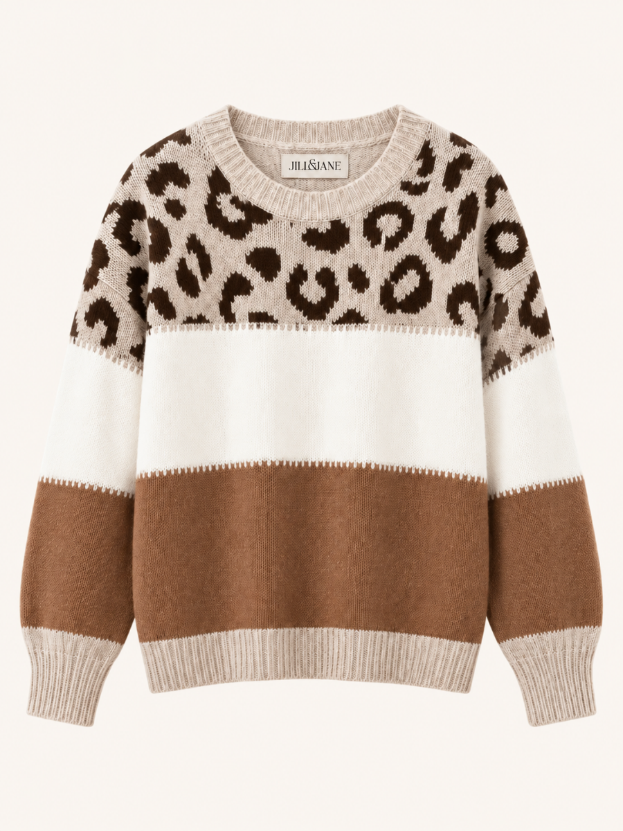 Leopard Colorblock Knit Sweater