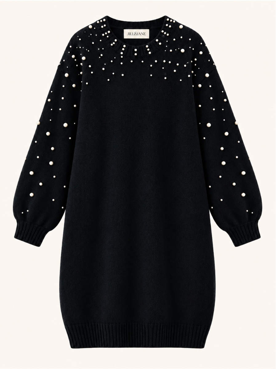 Pearl-Embellished Knit Sweater Jurk