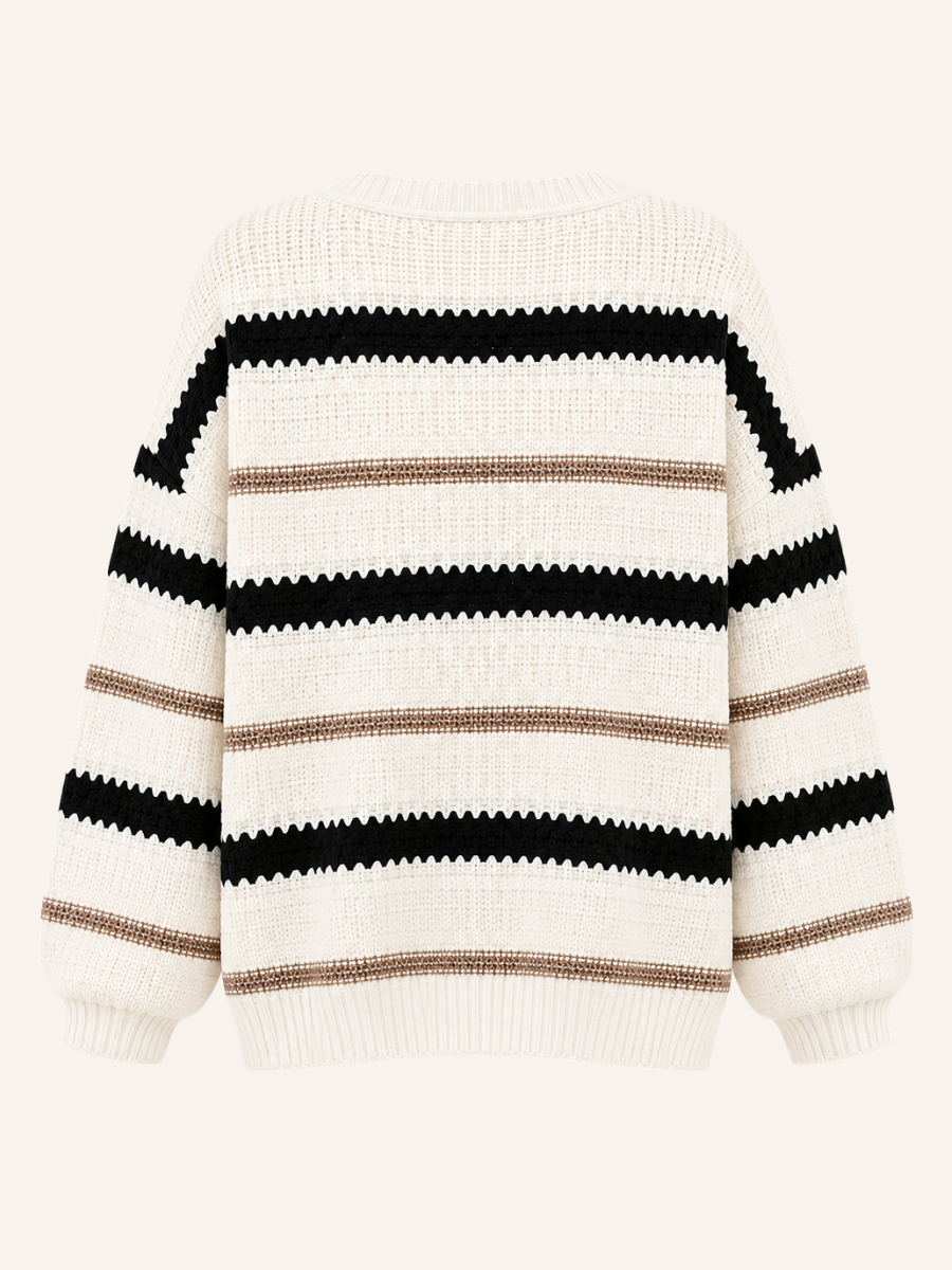 Cream Striped Knit Sweater