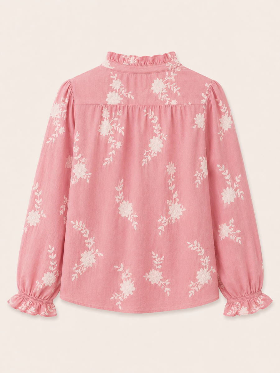 Floral Ruffle Button-Up Blouse