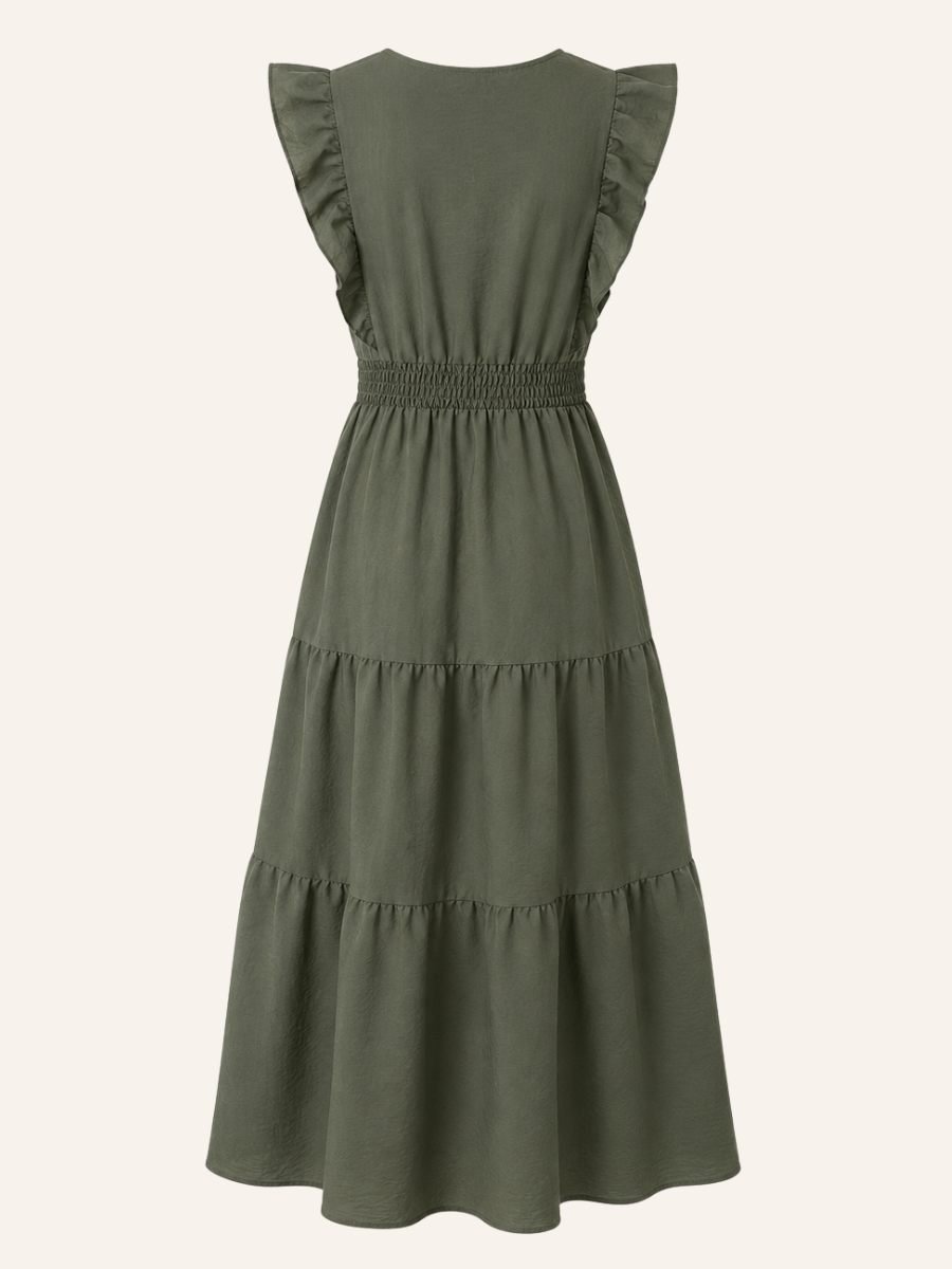 Belted Ruffle-Sleeve Maxi Jurk