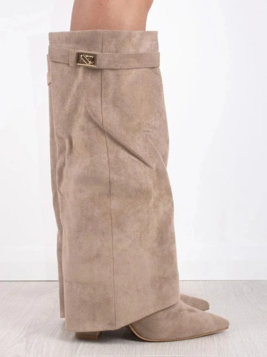 Fold-Over Pointed Knee-High Boots