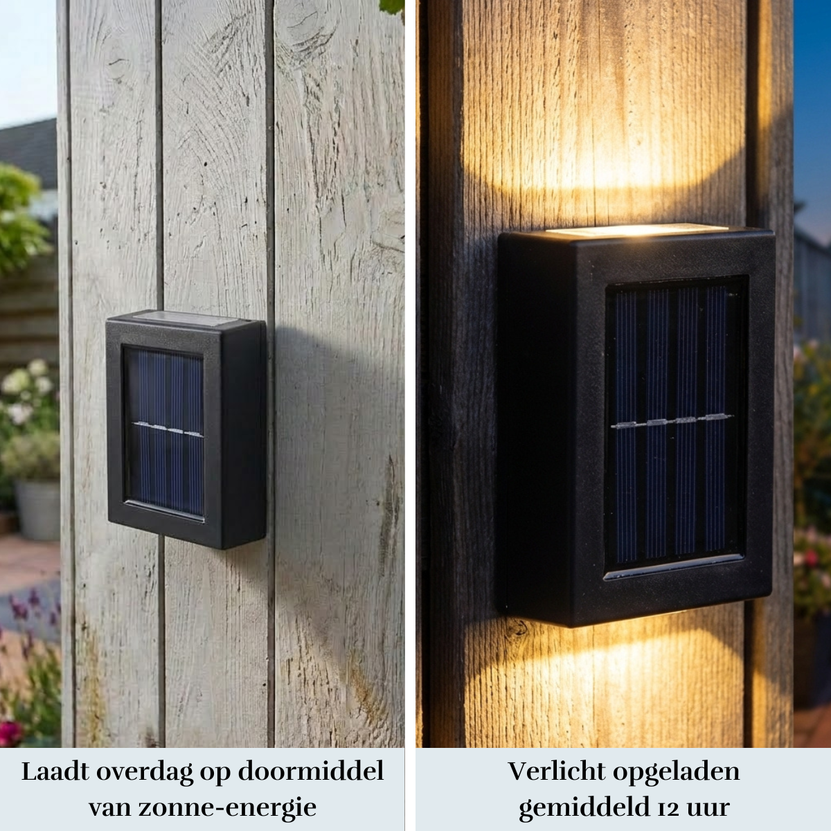 Solar Tuinwandlamp – Warm Sfeervol Licht voor een Gezellige Avond in de Tuin