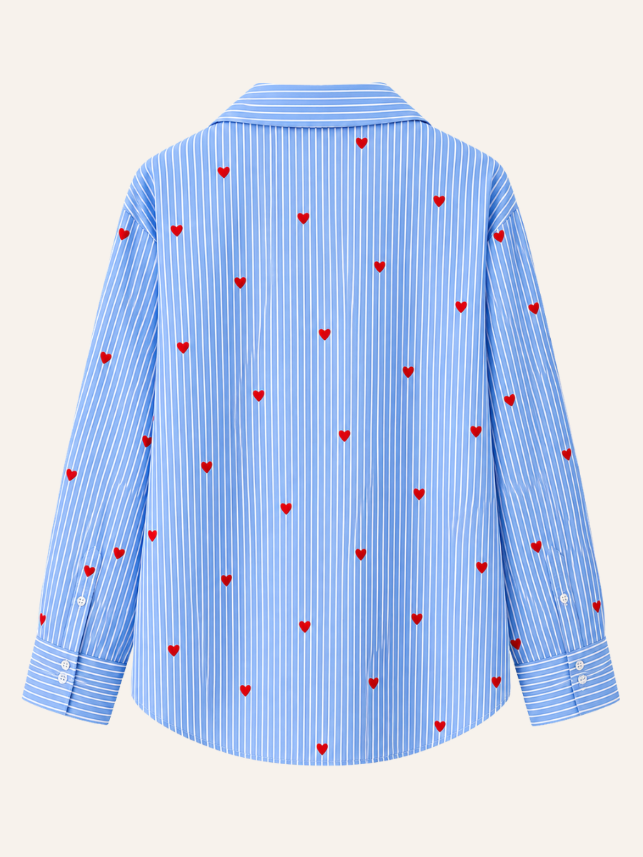 Heart-Print Striped Blouse