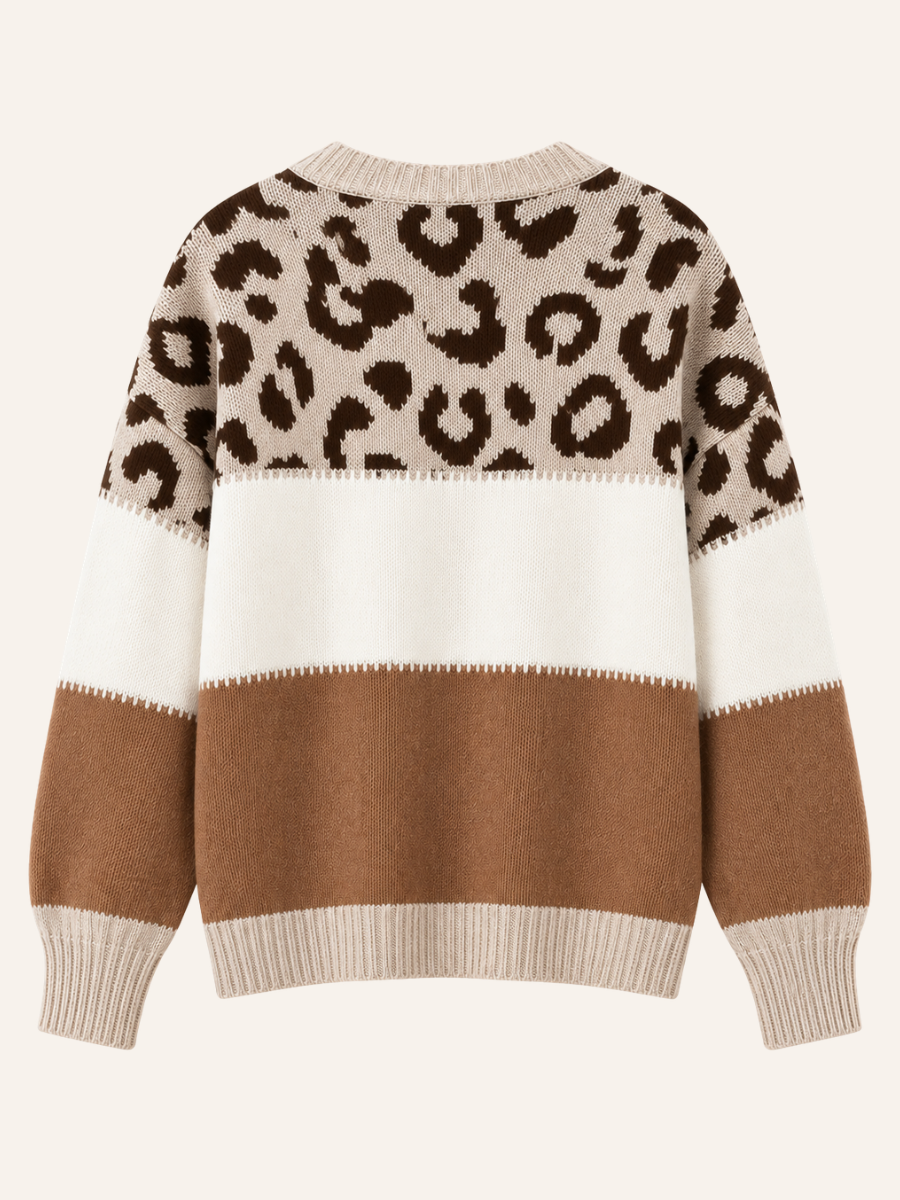 Leopard Colorblock Knit Sweater