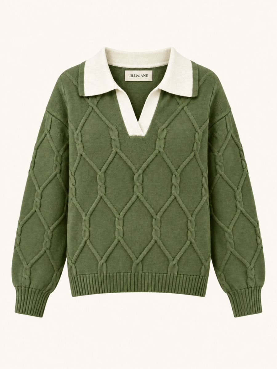 V-Neck Cable Knit Sweater