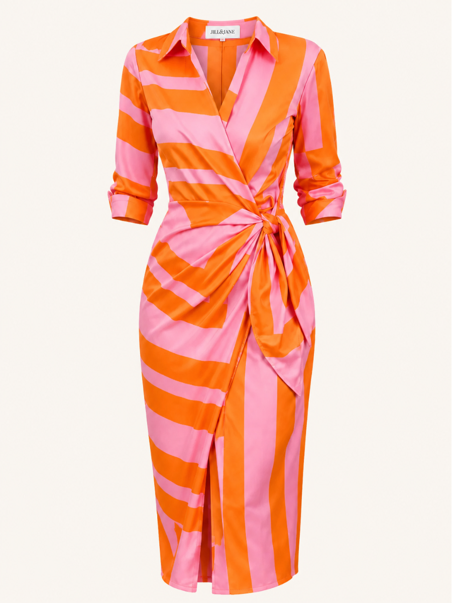 Striped Tie-Waist Wrap Jurk