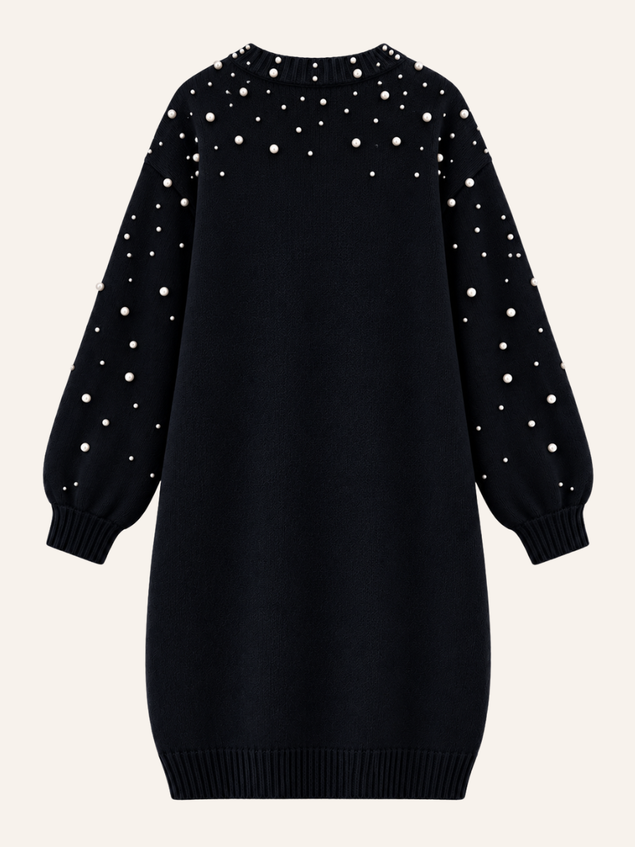 Pearl-Embellished Knit Sweater Jurk