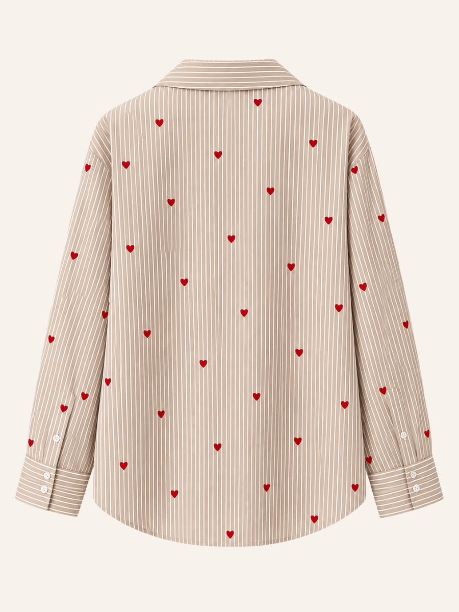 Heart-Print Striped Blouse