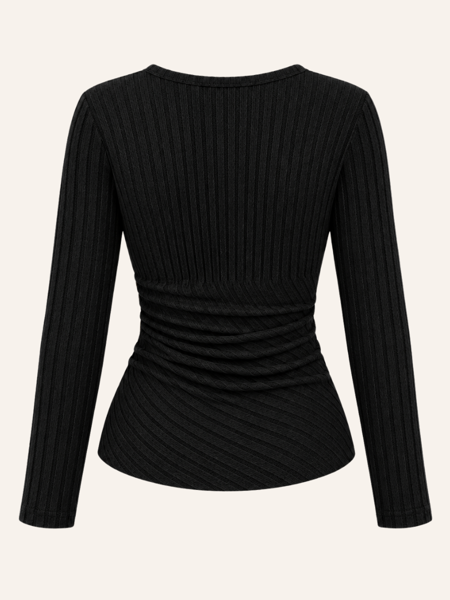 Ribbed Ruched Wrap Blouse