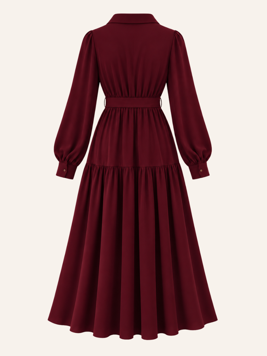 Belted Long-Sleeve Maxi Jurk