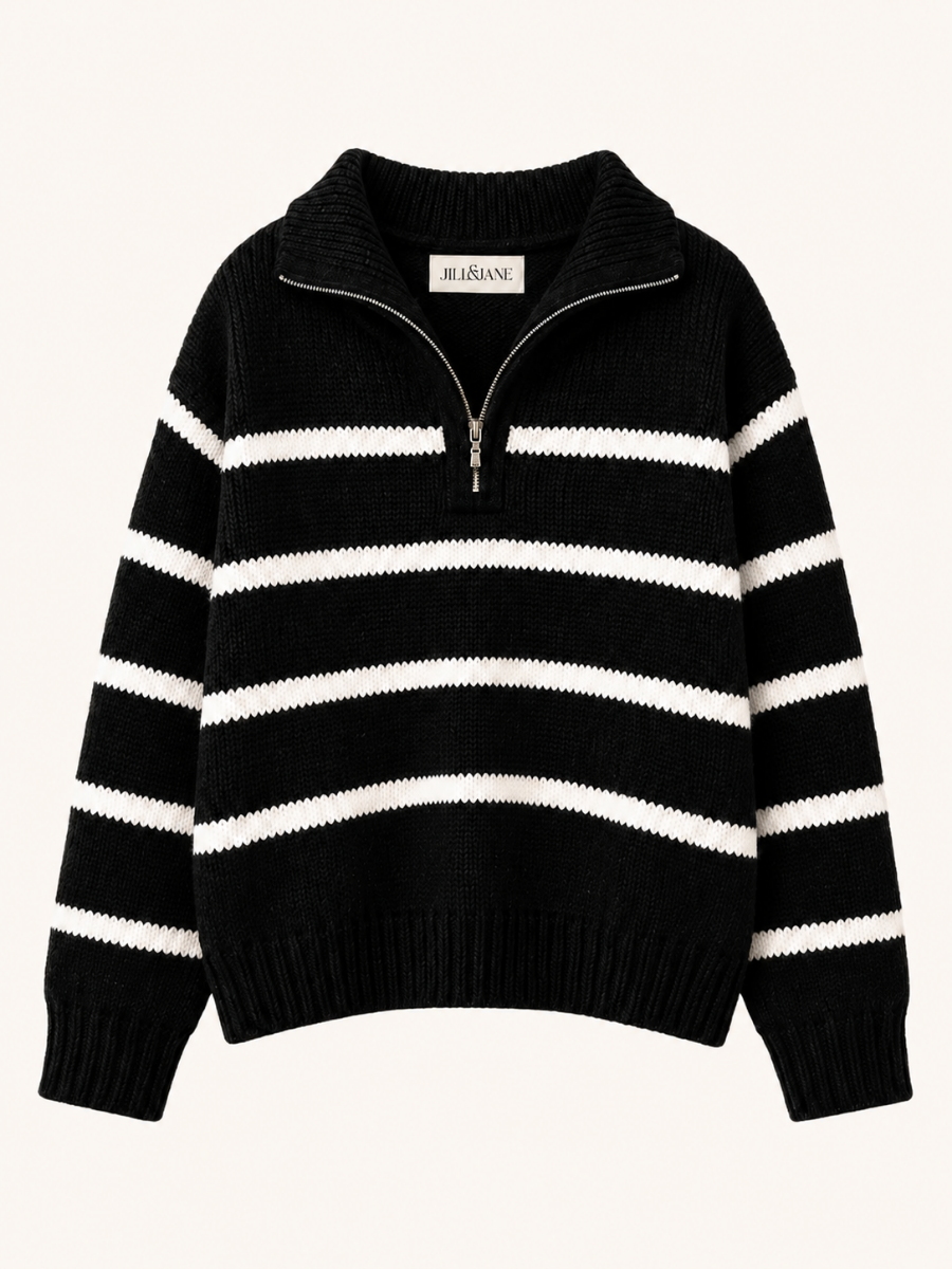 Striped Half-Zip Knit Sweater
