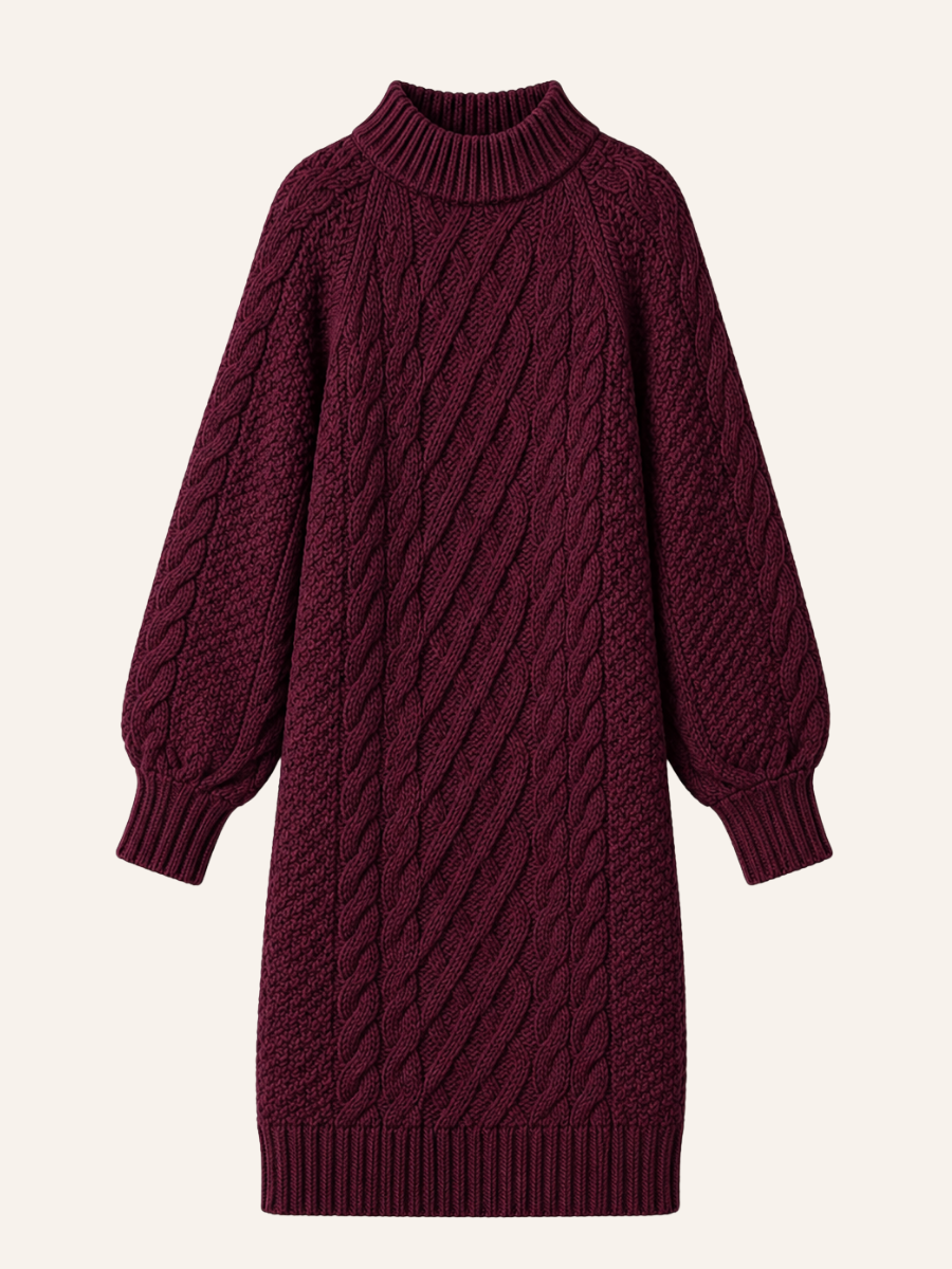 Cable Knit Turtleneck Sweater Jurk