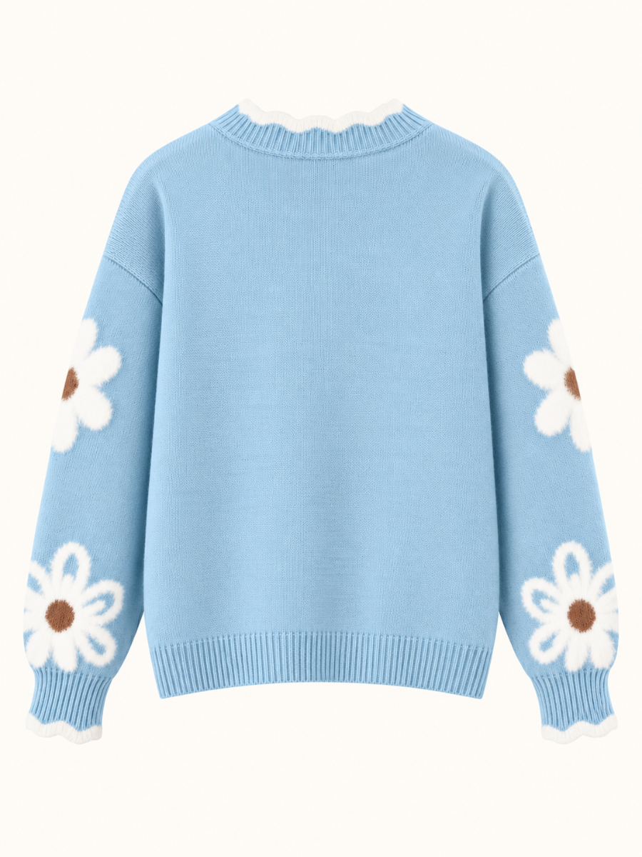 Floral V-Neck Knit Sweater