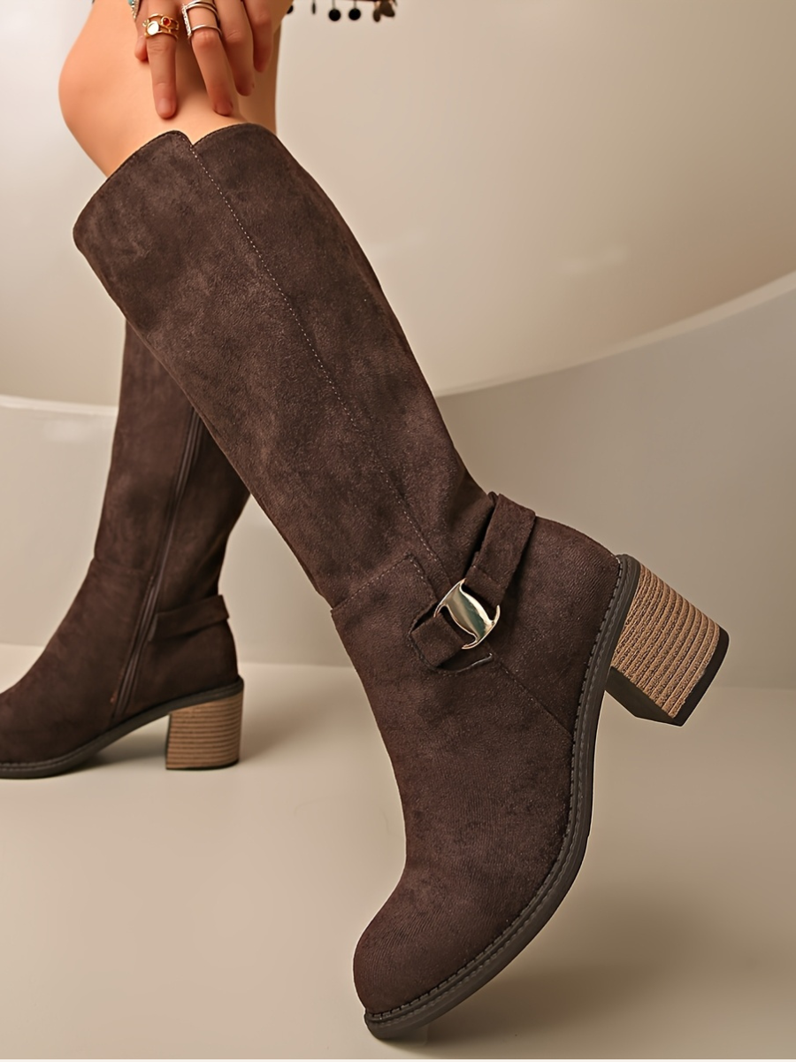 Buckle-Detail Knee-High Boots