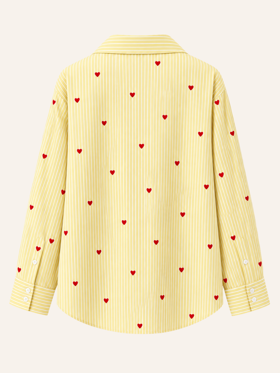 Heart-Print Striped Blouse