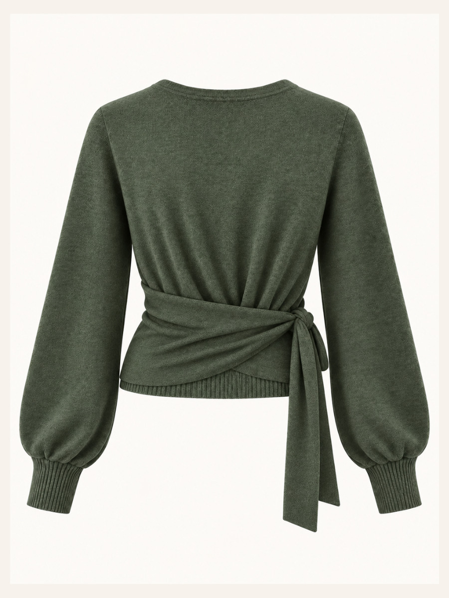 Tie-Waist Wrap Knit Sweater
