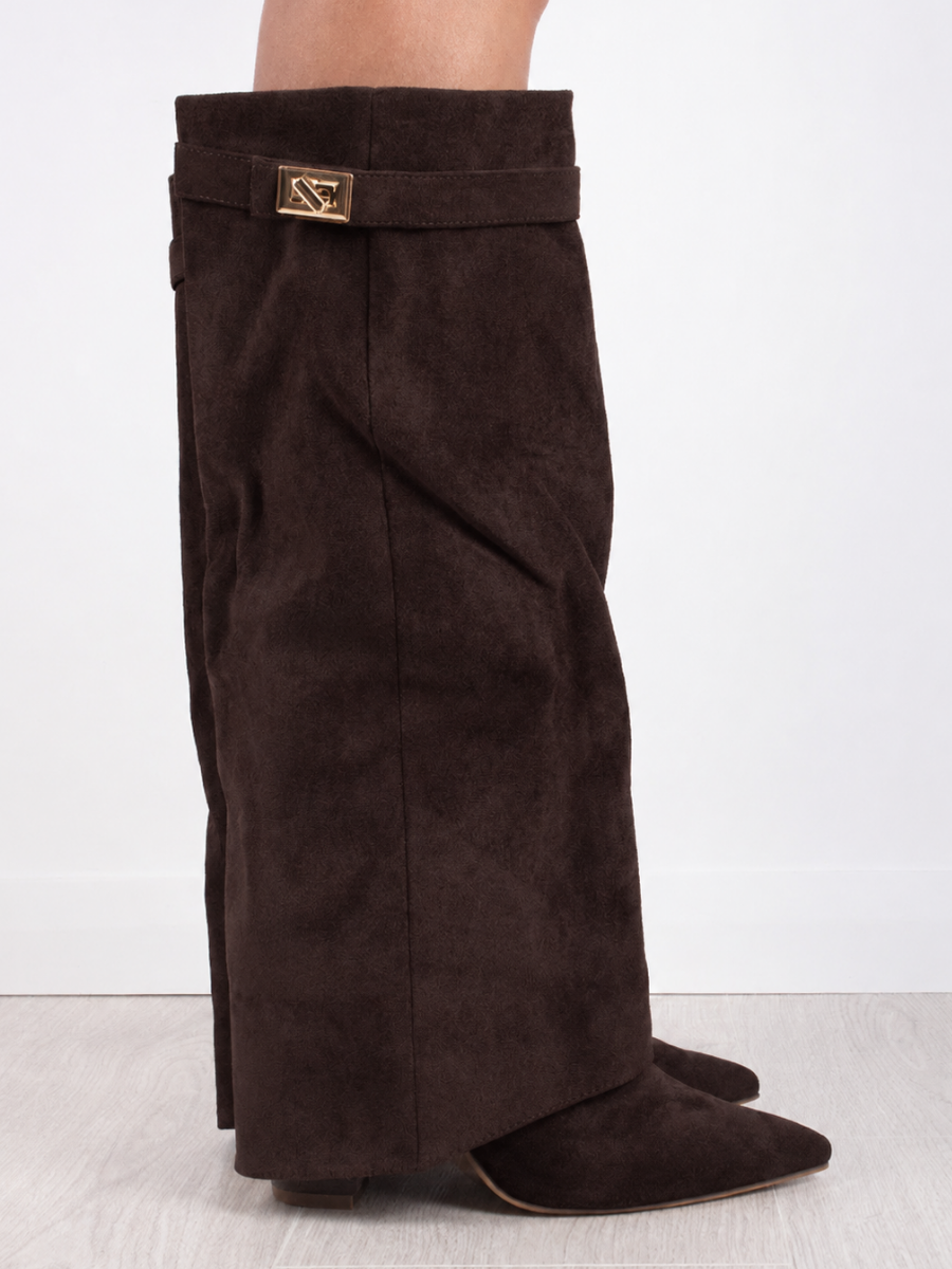Fold-Over Pointed Knee-High Boots
