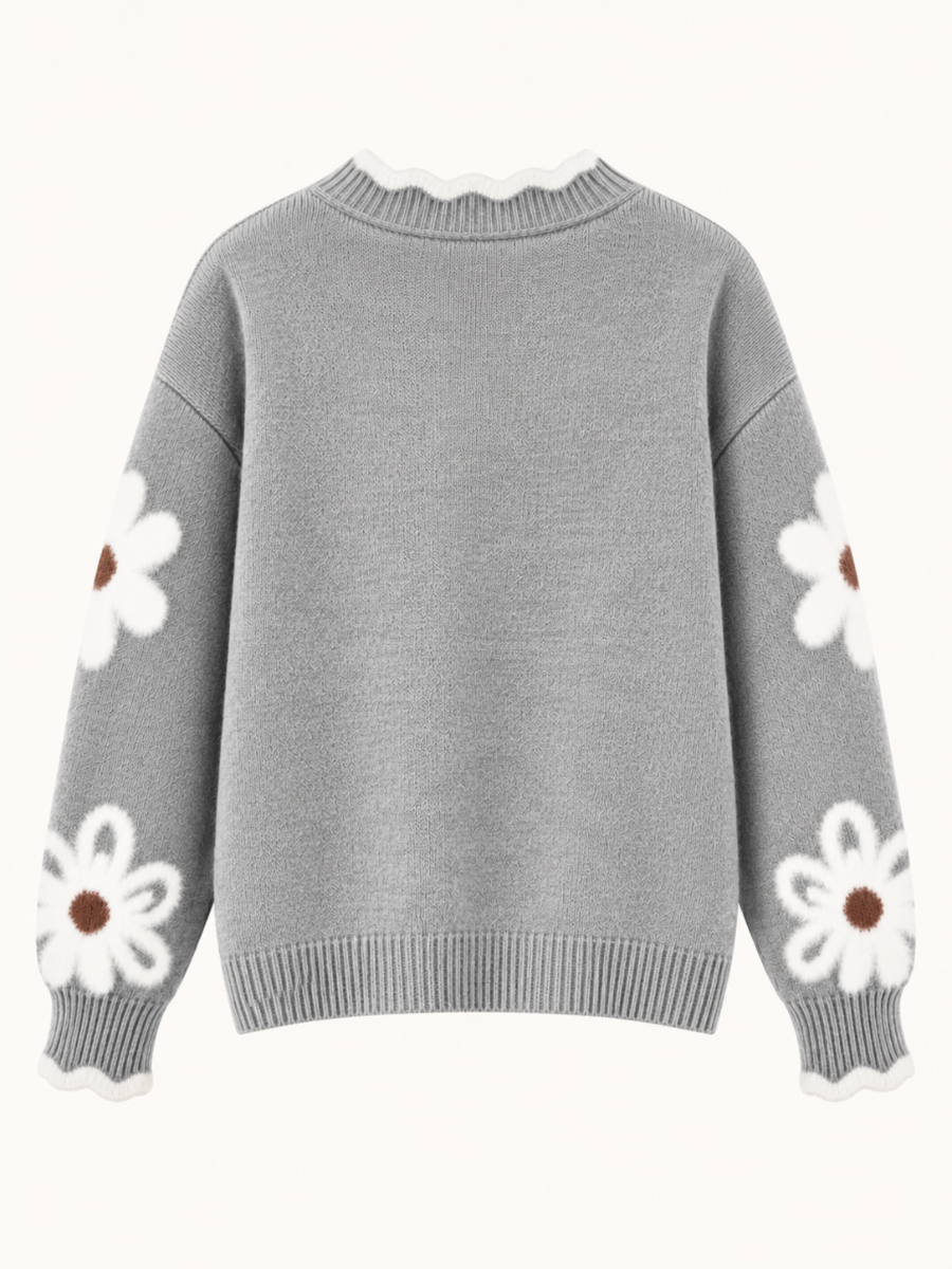 Floral V-Neck Knit Sweater