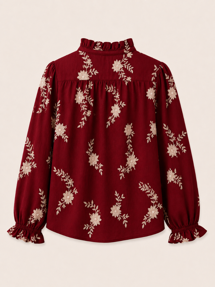 Floral Ruffle Button-Up Blouse