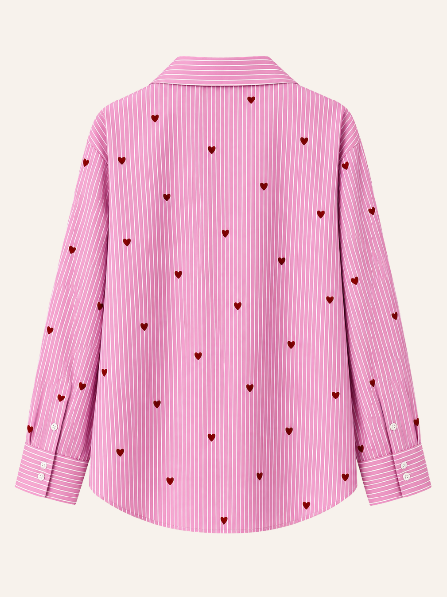 Heart-Print Striped Blouse
