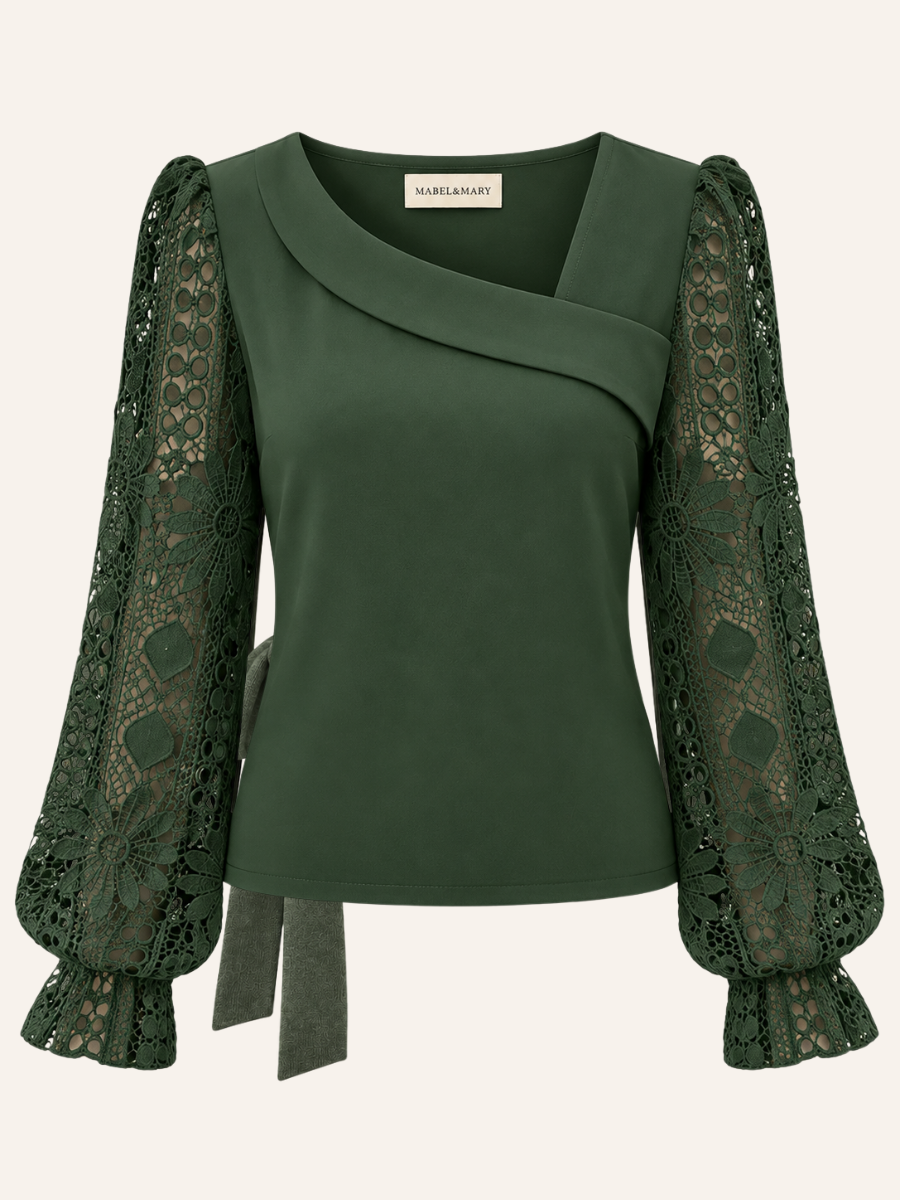 Asymmetric Lace-Sleeve Top