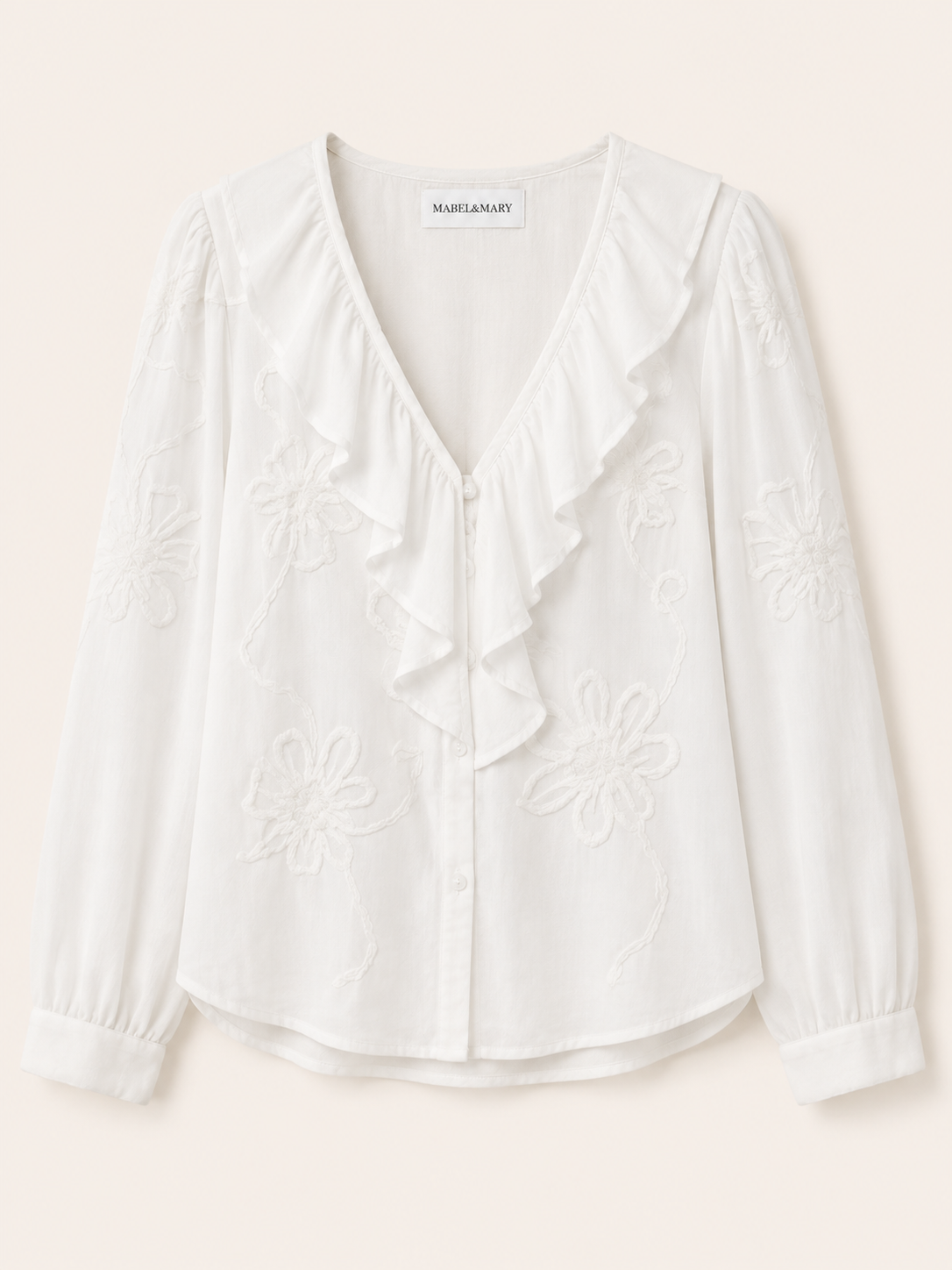 Tone-on-Tone Floral Ruffle Blouse