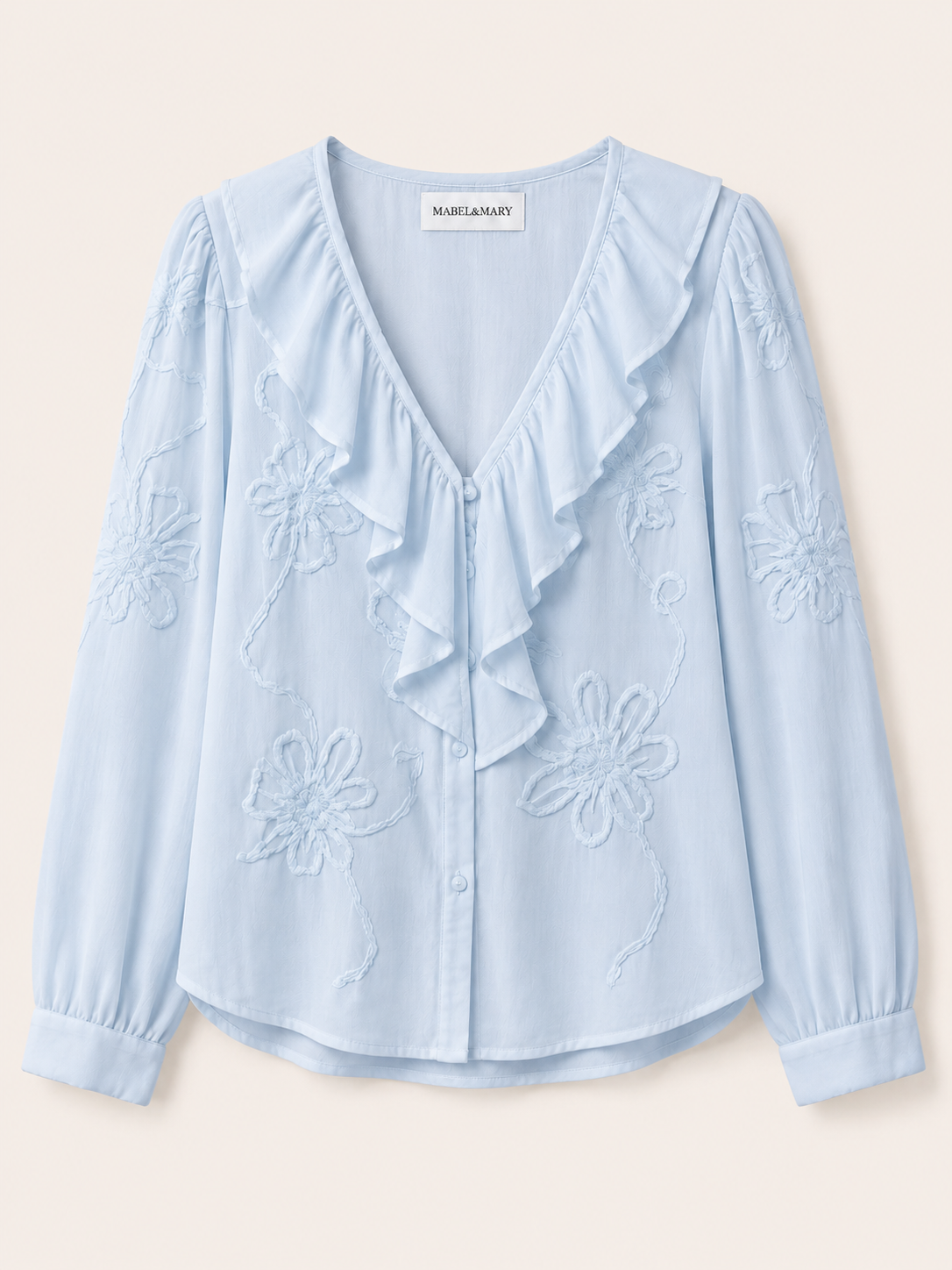 Tone-on-Tone Floral Ruffle Blouse