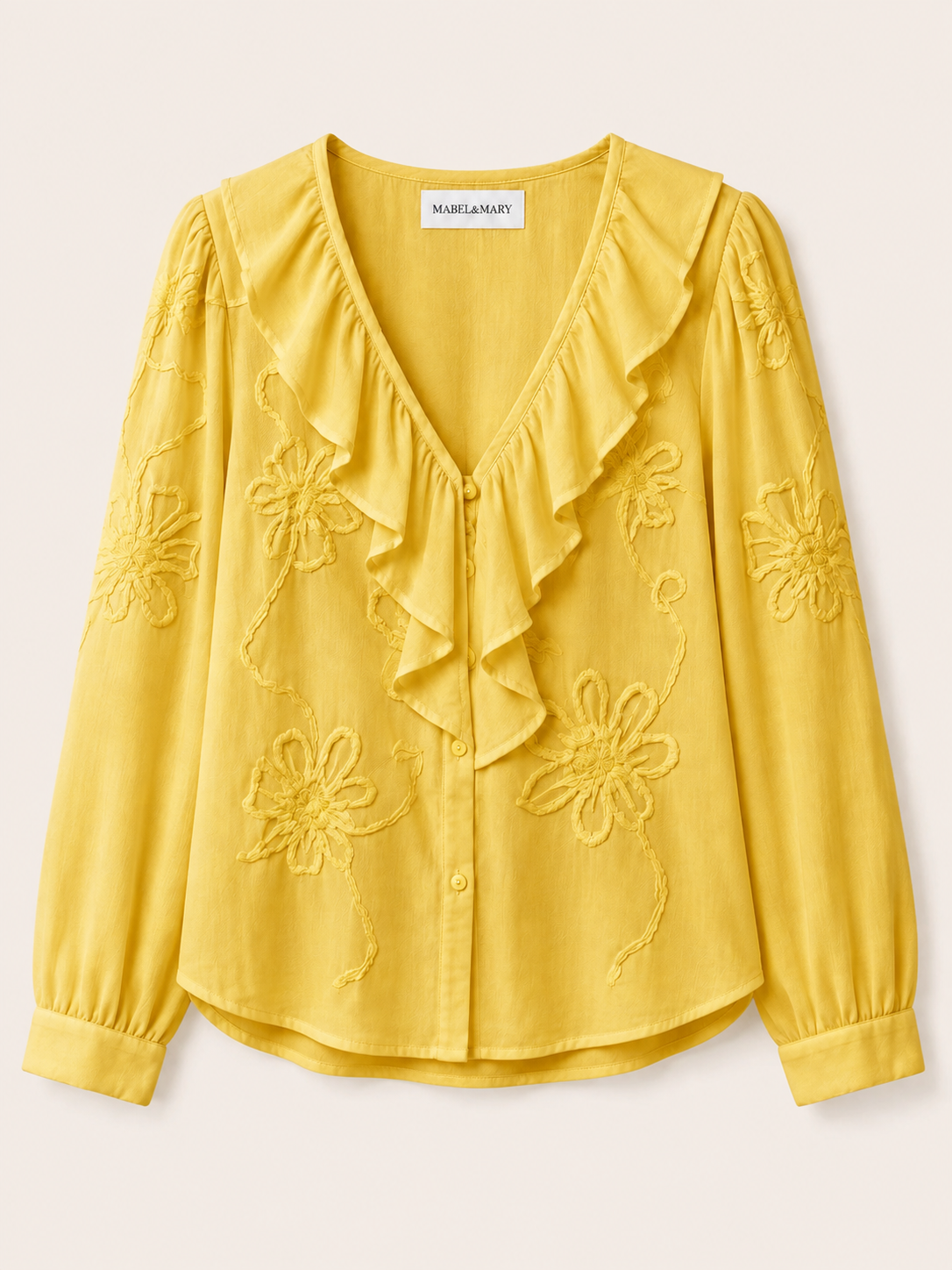 Tone-on-Tone Floral Ruffle Blouse