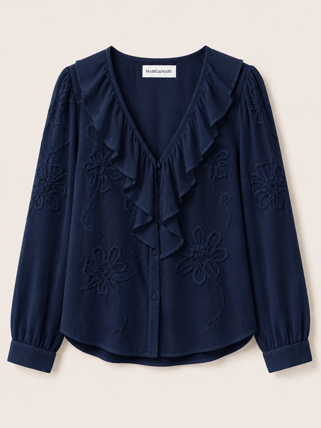 Tone-on-Tone Floral Ruffle Blouse
