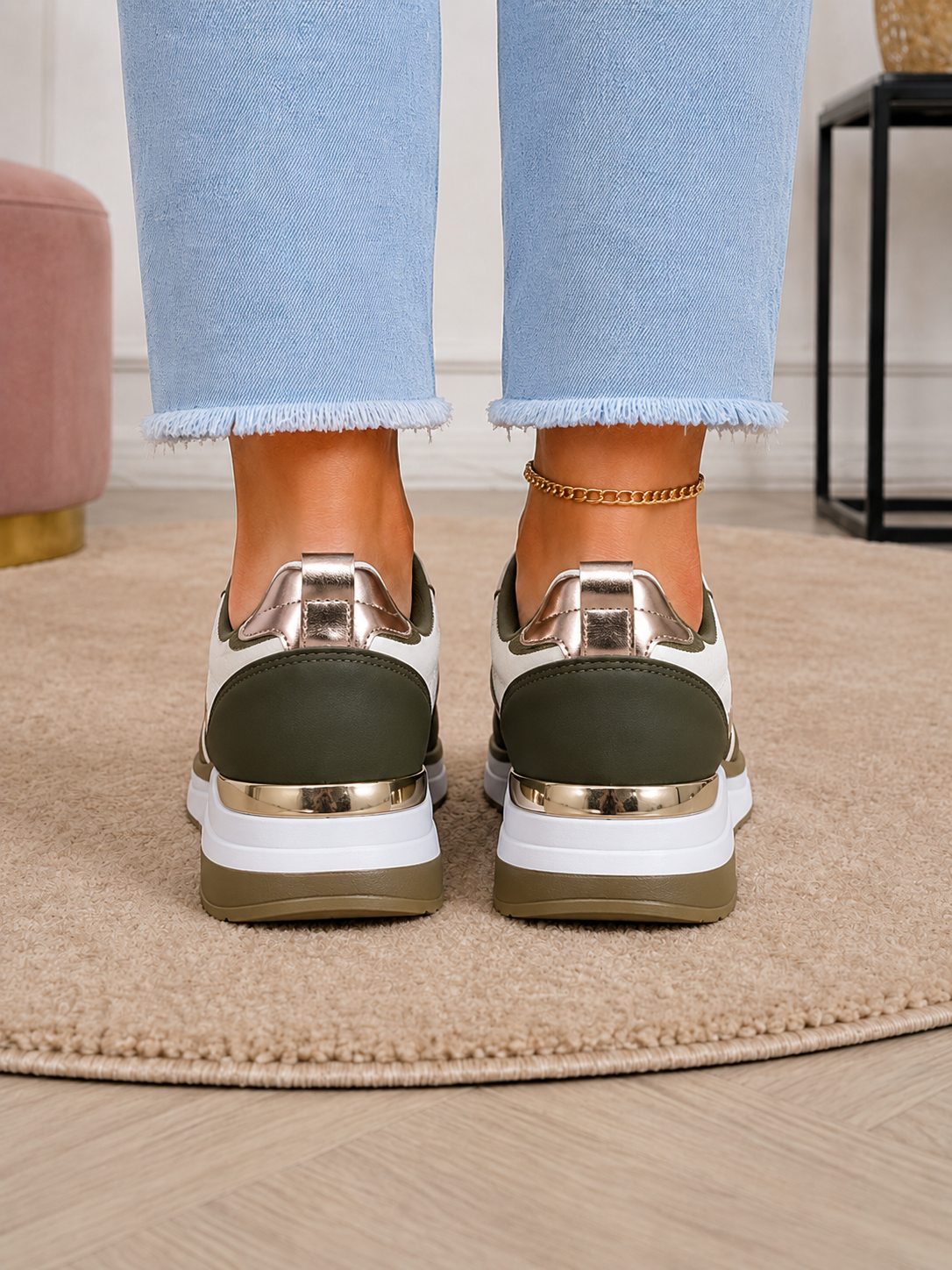 Metallic-Trim Wedge Sneakers