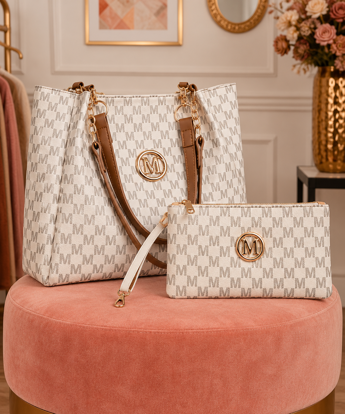 Monogram Tote Bag Set