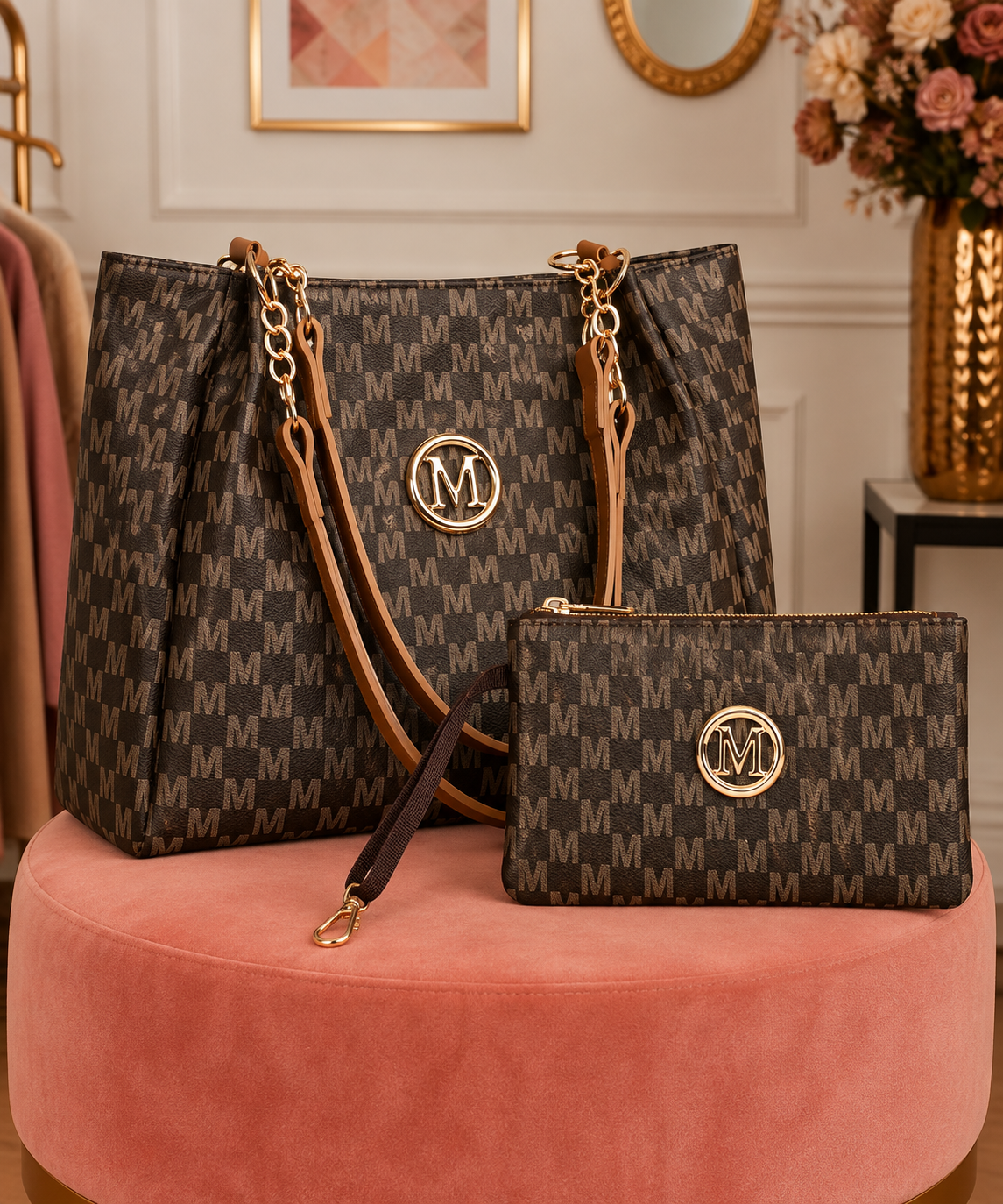 Monogram Tote Bag Set