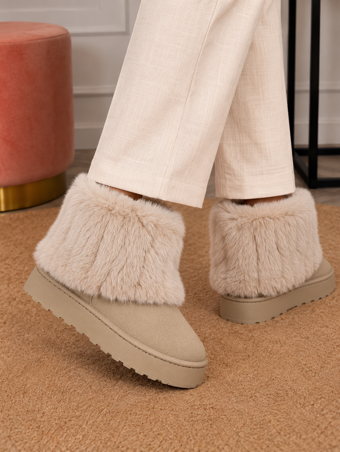 Plush-Cuff Platform Boots