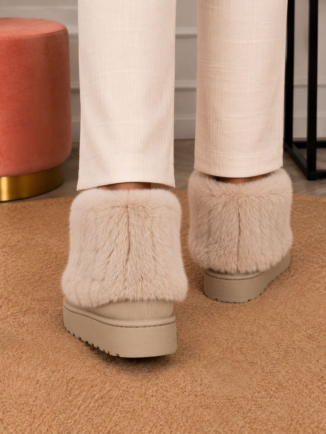 Plush-Cuff Platform Boots