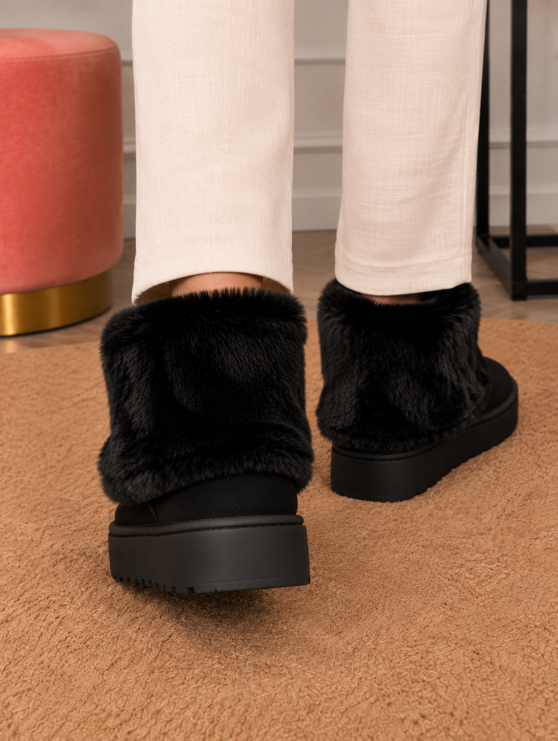 Plush-Cuff Platform Boots