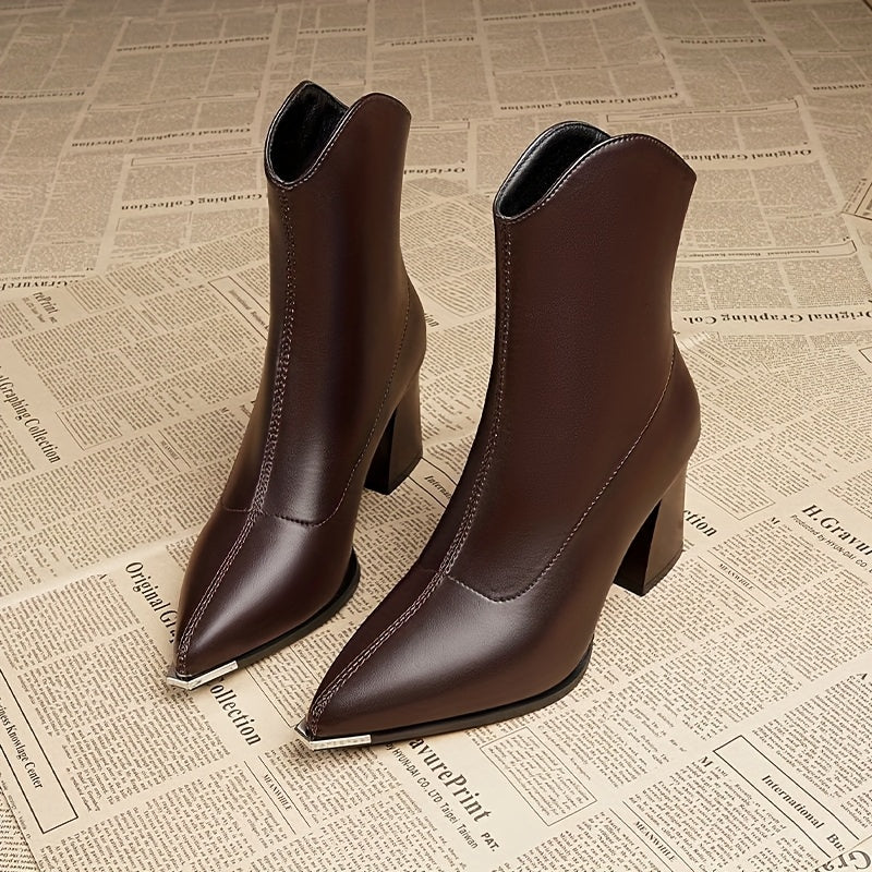 Pointed Block-Heel Ankle Boots