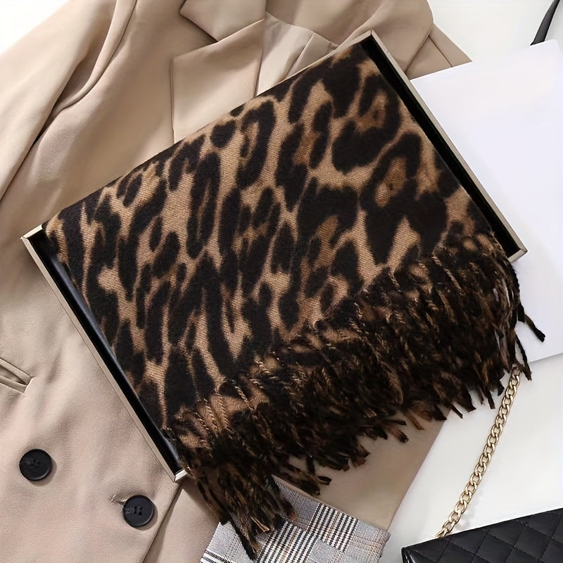 Leopard Print Fringe Sjaal