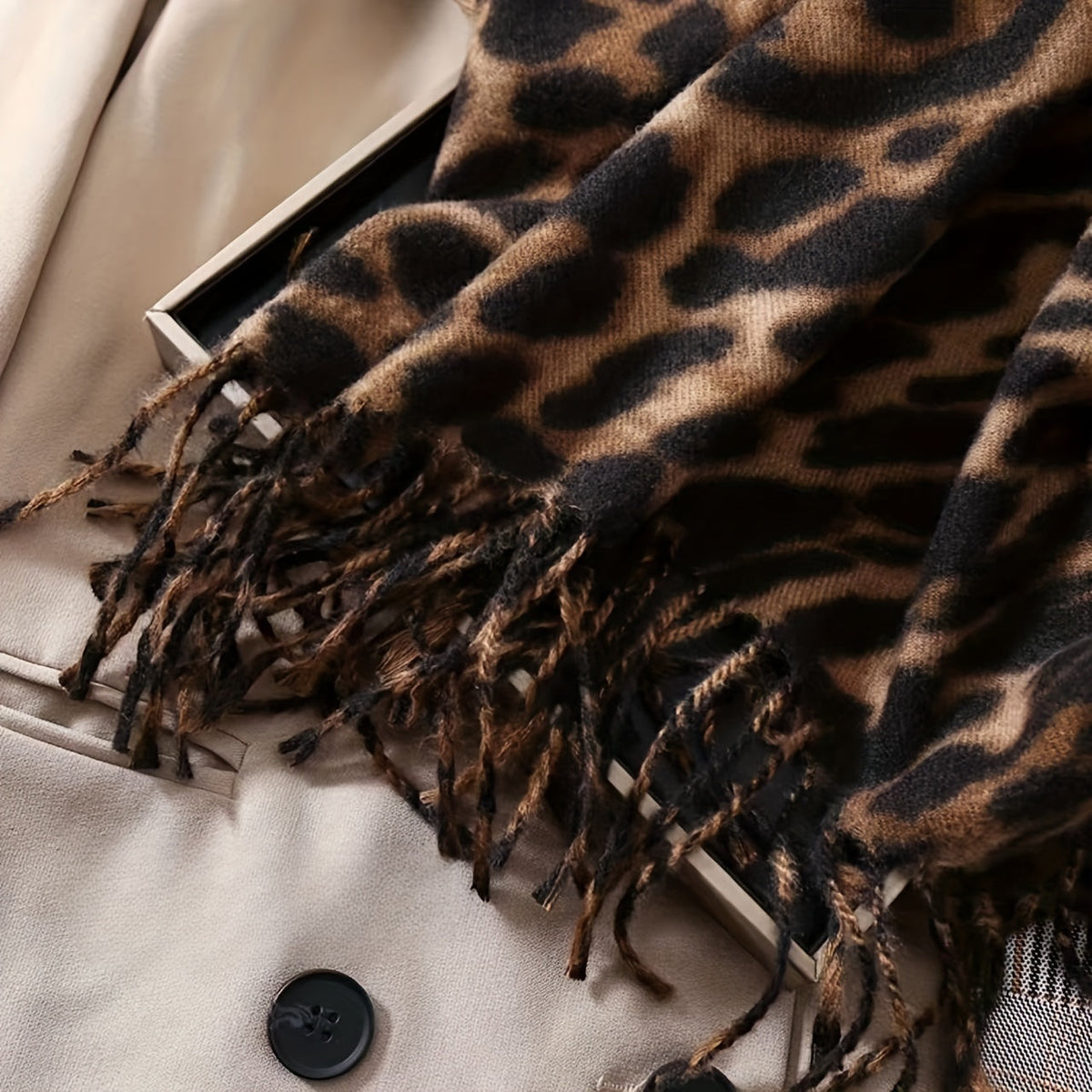 Leopard Print Fringe Sjaal