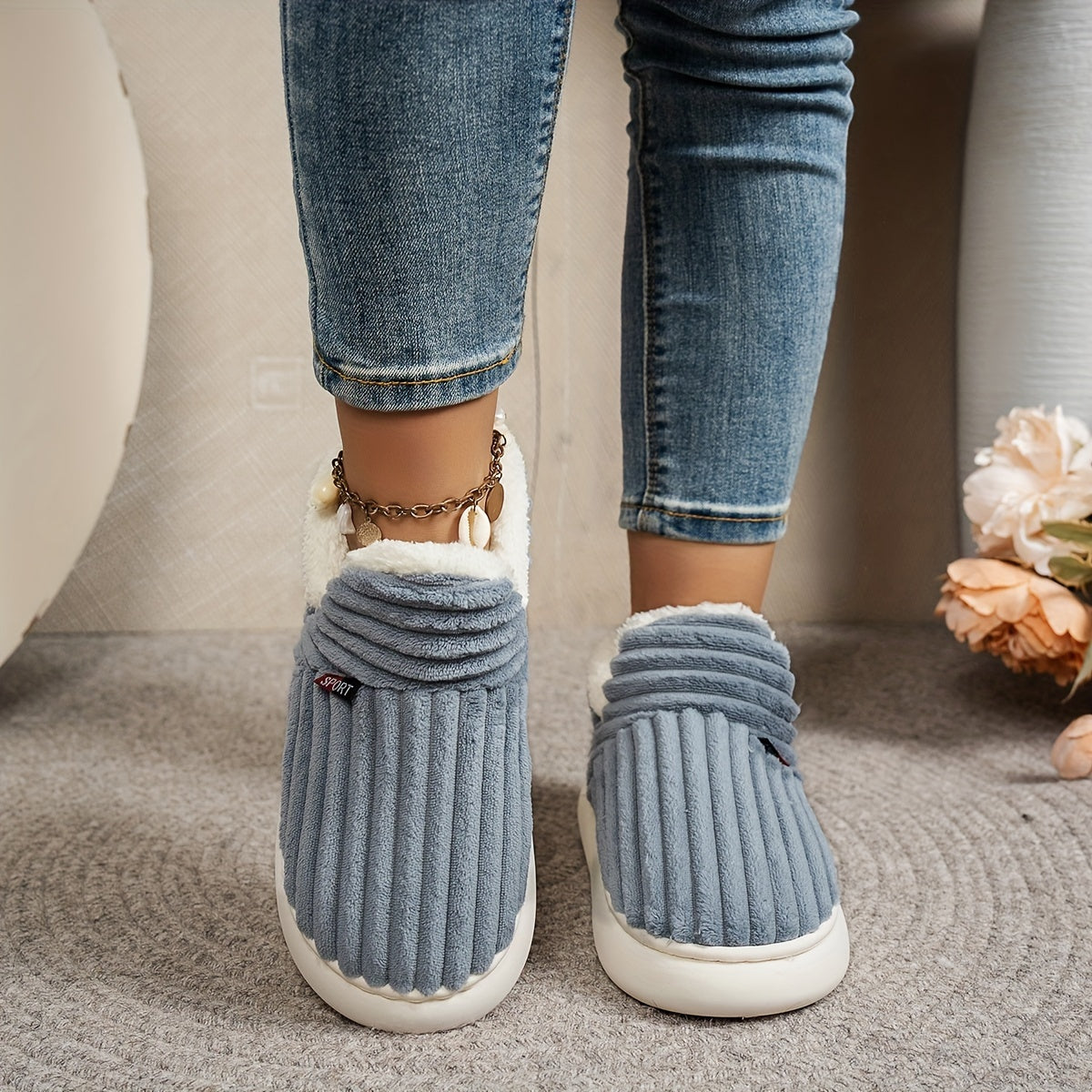 Plush-Lined Ribbed Pantoffels