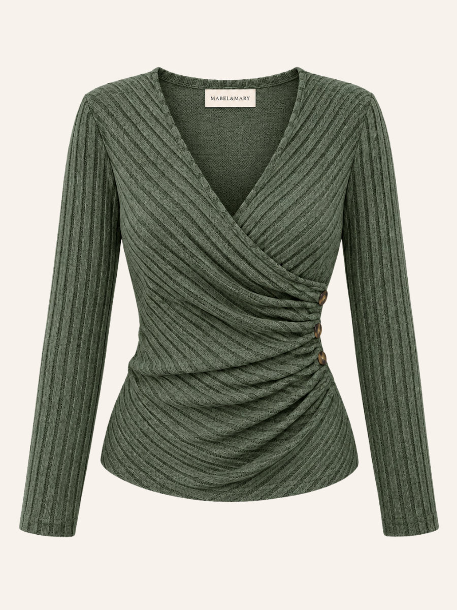 Ribbed Ruched Wrap Blouse