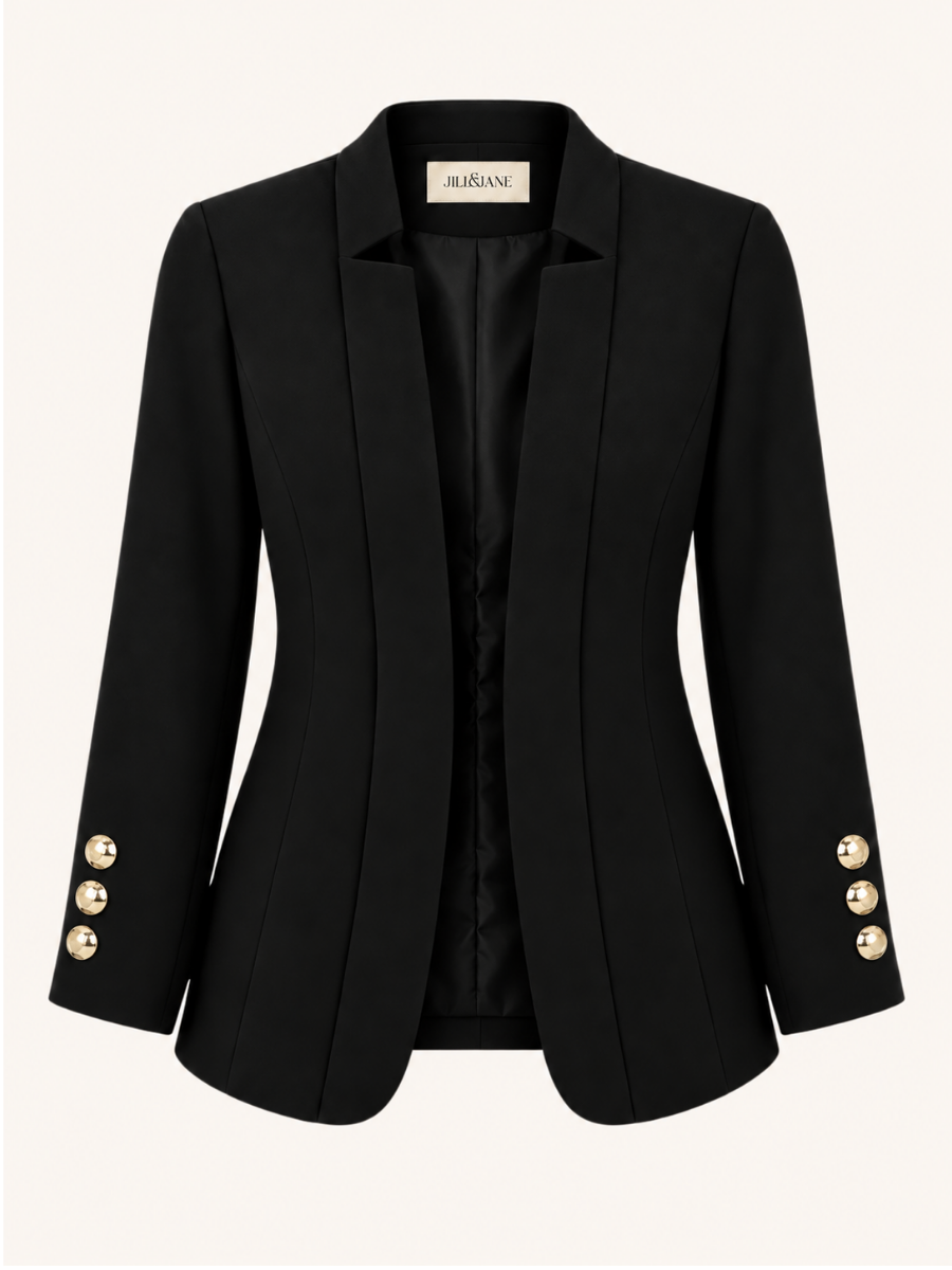 Gold Button Open-Front Blazer