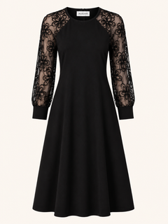 Floral Lace-Sleeve Jurk